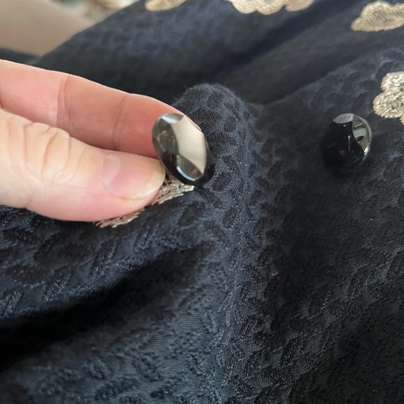 PEGGY JENNINGS Black Cream Lace Overlay Blazer Silk Lining Split Sleeve Large - Picture 13 of 13